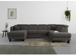 Wohnlandschaft SIT & MORE "Belluci U-Form", grau (dunkelgrau), B:321cm H:85cm T:195cm, Sofas, Wohnlandschaft, Kopfteilverstellung und Federkern, wahlweise mit Schlaffunktion