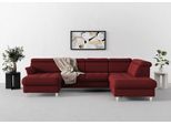 Wohnlandschaft SIT & MORE "Marano U-Form", rot (bordeaux), B:304cm T:216cm, 100% Polyester, Sofas, Wohnlandschaft, inklusive Kopfteilverstellung, optional Schlaffunktion & Bettkasten