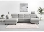 Wohnlandschaft SIT & MORE "Farö U-Form", silber, B:325cm H:90cm T:187cm, Sofas, Wohnlandschaft, inklusive Federkern, wahlweise mit Schlaffunktion und Bettkasten