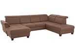 Wohnlandschaft OTTO HOME "Solvei U-Form", braun (haselnuss), B:342cm H:104cm T:235cm, Struktur (100% Polyester);Luxus-Microfaser Lederoptik (100% Polyester);Luxus-Microfaser ALTARA NUBUCK (100% Polyester), Sofas, Wohnlandschaft, Sitztiefenverstellung und Federkern, wahlweise Kopfteilverstellung