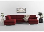 Wohnlandschaft SIT & MORE "Marano U-Form", rot (bordeaux), B:304cm T:216cm, 100% Polyester, Sofas, Wohnlandschaft, inklusive Kopfteilverstellung, optional Schlaffunktion & Bettkasten