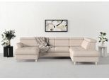 Wohnlandschaft SIT & MORE "Marano U-Form", beige (creme), B:304cm T:216cm, 100% Polyester, Sofas, Wohnlandschaft, inklusive Kopfteilverstellung, optional Schlaffunktion & Bettkasten