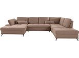 Wohnlandschaft OTTO HOME "Costello U-Form, B: 363 cm mit Sitztiefen- & Armteilverstellung", braun (hellbraun), B:363cm H:89cm T:223cm, 100% Polyester;Samtoptik (100% Polyester), Sofas, Wohnlandschaft, optional Schlaffunktion & Bettkasten
