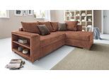 Ecksofa COLLECTION AB "John L-Form, B: 226 cm", braun (cognac), B:226cm H:85cm T:160cm, Microfaser PRIMABELLE (100% Polyester);Zierkissen: 100% Polyester;Luxus-Microfaser 1 (100% Polyester);Luxus-Microfaser 2 (100% Polyester), Sofas, Ecksofa, Schlaffunktion, Bettkasten, Regalelement & 2 Zierkissen, Federkern