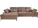 Ecksofa OTTO HOME "Costello L-Form, B: 301 cm mit Sitztiefen-, Armteilverstellung &", braun (hellbraun), B:301cm H:89cm T:176cm, 100% Polyester;Samtoptik (100% Polyester), Sofas, Ecksofa, 3 Nierenkissen, optional Schlaffunktion & Bettkasten