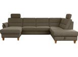 Wohnlandschaft HOME AFFAIRE "Palmera U-Form, B: 308 cm, große Stoff + Leder Auswahl", grün (oliv), B:308cm H:89cm T:212cm, 100% Polyester;Struktur (100% Polyester);Luxus-Microfaser in Lederoptik (100% Polyester), Sofas, Wohnlandschaft, optional Schlaffunktion & Bettkasten, Federkern, XXL-Wohnlandschaft