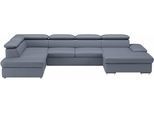 Wohnlandschaft SIT & MORE "Valantine U-Form, B: 349 cm", bunt (graublau), B:349cm H:73cm T:226cm, Sofas, Wohnlandschaft, mit Arm- & Kopfteilverstellung, optional mit Schlaffunktion