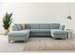 Wohnlandschaft HOME AFFAIRE "Trelleborg U-Form", blau (aqua), B:307cm H:86cm T:213cm, 100% Polyester, Sofas, Wohnlandschaft, Federkern-Polsterung, wahlweise mit Schlaffunktion und Stauraum