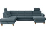 Wohnlandschaft HOME AFFAIRE "Palmera U-Form, B: 308 cm, große Stoff + Leder Auswahl", blau (blaugrau), B:308cm H:89cm T:212cm, 100% Polyester;Struktur (100% Polyester);Luxus-Microfaser in Lederoptik (100% Polyester), Sofas, Wohnlandschaft, mit Schlaffunktion & Bettkasten, Federkern, XXL-Wohnlandschaft