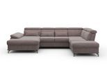 Wohnlandschaft SIT & MORE "Cabrio U-Form, B: 359 cm, mit Sitztiefen-, Arm- & Kopfteilverstellung", braun (savannah), B:359cm H:87cm T:230cm, 100% Polyester, Sofas, Wohnlandschaft, 3 Nierenkissen, Federkern, optional Schlaffunktion und Stauraum