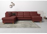 Wohnlandschaft HOME AFFAIRE "Palmera U-Form, B: 308 cm, große Stoff + Leder Auswahl", rot (merlot), B:308cm H:89cm T:212cm, Luxus-Microfaser (100% Polyester);Struktur (100% Polyester);Luxus-Microfaser in Lederoptik (100% Polyester), Sofas, Wohnlandschaft, optional Schlaffunktion & Bettkasten, Federkern, XXL-Wohnlandschaft