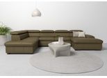 Wohnlandschaft OTTO HOME "Alberto U-Form", grün (olive), B:350cm H:73cm T:228cm, Luxus-Microfaser in Lederoptik (100% Polyester);Microfaser in Antiklederoptik (100% Polyester);Luxus-Microfaser Vintageoptik (100% Polyester);Luxus-Microfaser weich (90%Polyester 10%Polyamid), Sofas, Wohnlandschaft, mit Kopfteilverstellung, wahlweise mit Schlaffunktion