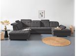Wohnlandschaft COTTA "Holiday U-Form mit Sitztiefen-, Armteil- und Kopfteilverstellung", braun (mud), B:386cm H:86cm T:265cm, 100% Polyester, Sofas, Wohnlandschaft, wahlweise mit Schlaffunktion & Bettkasten
