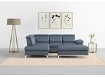 Ecksofa SIT & MORE "Cabrio L-Form, B: 274 cm, mit Sitztiefen-, Arm- & Kopfteilverstellung", blau (graublau), B:274cm H:87cm T:230cm, Sofas, Ecksofa, 3 Nierenkissen, Federkern, optional Schlaffunktion und Stauraum