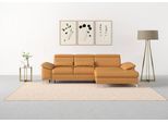 Ecksofa SIT & MORE "Cabrio L-Form, B: 295 cm, mit Sitztiefen-, Arm- & Kopfteilverstellung", gelb (curry), B:295cm H:87cm T:180cm, Sofas, Ecksofa, 2 Nierenkissen, Federkern, optional Schlaffunktion und Stauraum