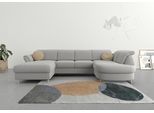 Wohnlandschaft SIT & MORE "Apulia U-Form", silber, B:304cm H:78cm T:192cm, Webstoff (100% Polyester);Struktur weich (90% Polyester, 10% Polyamid);Luxus-Microfaser Euphoria (100% Polyester), Sofas, Wohnlandschaft, wahlweise Schlaffunktion, Bettkasten und Kopf- und Armteilverstellung