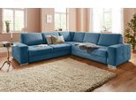 Ecksofa SIT & MORE "Santorini L-Form", blau (azur), B:276cm H:82cm T:271cm, Struktur (100% Polyester);Struktur fein (95% Polyester, 5% Polyamid), Sofas, Ecksofa, mit Federkern und Sitztiefenverstellung, wahlweise mit Schlaffunktion