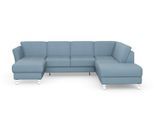 Wohnlandschaft SIT & MORE "Visby U-Form", blau (hellblau), B:303cm H:87cm T:213cm, Sofas, Wohnlandschaft, Wahlweise mit Schlaffunktion und Stauraum, frei im Raum stellbar