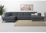 Wohnlandschaft SIT & MORE "Olsen U-Form", grau (dunkelgrau), B:335cm H:88cm T:201cm, 98% Polyester 2%Polyamid, Sofas, Wohnlandschaft, inklusive Sitztiefenverstellung, optional Schlaffunktion, 15cm hoch