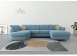 Wohnlandschaft SIT & MORE "Apulia U-Form", blau (hellblau), B:304cm H:78cm T:192cm, Webstoff (100% Polyester);Struktur weich (90% Polyester, 10% Polyamid);Luxus-Microfaser Euphoria (100% Polyester), Sofas, Wohnlandschaft, wahlweise Schlaffunktion, Bettkasten und Kopf- und Armteilverstellung