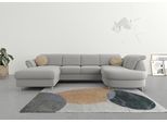 Wohnlandschaft SIT & MORE "Apulia U-Form", silber, B:304cm H:78cm T:192cm, Webstoff (100% Polyester);Struktur weich (90% Polyester, 10% Polyamid);Luxus-Microfaser Euphoria (100% Polyester), Sofas, Wohnlandschaft, wahlweise Schlaffunktion, Bettkasten und Kopf- und Armteilverstellung