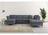 Wohnlandschaft HOME AFFAIRE "Trelleborg U-Form", blau (blaugrau), B:307cm H:86cm T:213cm, 100% Polyester, Sofas, Wohnlandschaft, Federkern-Polsterung, wahlweise mit Schlaffunktion und Stauraum