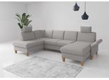 Wohnlandschaft OTTO HOME "Rochelle, U-Form", grau (hellgrau), B:314cm H:90cm T:195cm, 95% Polyester 5% Polyamid, Sofas, Wohnlandschaft, optional mit Armteilverstellung, mit Schlaffunktion & Bettkasten