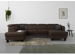 Wohnlandschaft SIT & MORE "Belluci U-Form", braun (mocca), B:321cm H:85cm T:195cm, Sofas, Wohnlandschaft, Kopfteilverstellung und Federkern, wahlweise mit Schlaffunktion