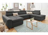 Wohnlandschaft SIT & MORE "Riva U-Form", grau (anthrazit), B:337cm H:92cm T:95cm, Struktur (100% Polyester);Flachgewebe (100% Polyester);Luxus-Microfaser (100% Polyester), Sofas, Wohnlandschaft, wahlweise mit Schlaffunktion