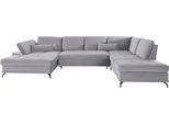 Wohnlandschaft OTTO HOME "Costello U-Form, Sitztiefen- & Armteilverstellung, 3 Nierenkissen", grau (hellgrau), B:363cm H:89cm T:223cm, 100% Polyester;Samtoptik (100% Polyester), Sofas, Wohnlandschaft, mit Schlaffunktion & Stauraum, Federkern