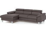 Ecksofa COTTA "Komaris L-Form, B: 244 cm", elefant, B:244cm H:72cm T:166cm, Microfaser PRIMABELLE (100% Polyester);Kunstleder SOFTLUX(100%Polyurethan);Feinstruktur (100% Polyester);Kunstleder SOFTLUX/Struktur (100%Polyurethan, 90%Polyester, 10% Polyacryl), Sofas, Ecksofa, mit Kopfteilverstellung, optional Schlaffunktion, Bettkasten & Licht