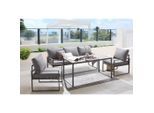 Ambia Garden Dining-Loungeset, Anthrazit, Grau, Schwarz, Metall, Glas, Textil, 4-teilig, Füllung: Polyester,Schaumstoff, eckig, wetterbeständig, Tisch mit Glasplatte, Loungemöbel, Gartenlounge-Sets