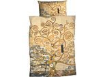 Bettwäsche GOEBEL "Lebensbaum", beige, B/L: 155cm x 220cm, 1 Stk., 1 Stk., Satin, B/L: 80cm x 80cm, 2 Stk., Satin, Obermaterial: 100% Baumwolle, Bettwäsche, Bettwäsche, edles, elegantes Design
