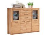Mid.you Highboard , Buchefarben , Holz, Glas , Kernbuche , massiv,massiv,massiv , 5 Fächer , 3 Schublade(n) Schubladen , 163x122x40 cm , Beimöbel erhältlich, Beleuchtung , Kleinmöbel, Kommoden, Highboards