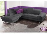 Polstergarnitur COTTA "Chef L-Form", schwarz, B:262cm, Sitzmöbel-Sets, Polstergarnitur, Set bestehend aus: Ecksofa mit Kopfteilverstellung & Hocker