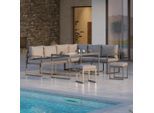 Beldano , Grau , Metall, Glas , Füllung: Komfortschaum,Polyester , L-Form , 239x176 cm , UV-beständig, Tisch mit Glasplatte ,