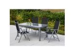 Gardenson , Schwarz, Silberfarben , Metall, Textil , Uni , Stuhl klappbar, Tisch mit Glasplatte, platzsparend verstaubar, Rückenlehne mehrfach verstellbar ,