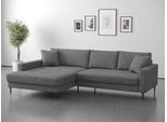 Ecksofa TRENDS BY HG "Summer L-Form, B: 280cm, in Cord & Struktur", grau (b880 memphis 18 ash), B:278cm H:86cm T:174cm, 90% Polyester;10% Nylon, Sofas, Ecksofa, wahlweise mit Kopfstützen, schwarze Metallfüße