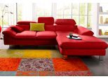 Ecksofa COTTA "Driver L-Form, B: 268 cm, moderne Couch mit Wellenunterfederung, Leder", rot, Sofas, B/H/T: 268cm x 73cm x 169cm, Leder PAMPAS, Recamiere rechts,mit Kopfteilverstellung,ohne Bettfunktion und Bettkasten, LEDER BEEFY (ein abgedecktes Spalt-Rindsleder) im Sitz und Rücken (Korpus in Kunstleder);Luxus-Kunstleder;Kunstleder SOFTLUX;Leder Pampas (echtes Rindsleder), Rückseite mit schwarzem