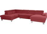Wohnlandschaft COTTA "Komaris U-Form, B: 320 cm", rot, Sofas, Kinder, B/H/T: 320cm, Leder PAMPAS, Ottomane links,mit Bettfunktion,mit Bettkasten,ohne RGB-LED-Beleuchtung,mit Kopfteilverstellung, Microfaser PRIMABELLE (100% Polyester);Kunstleder SOFTLUX;Feinstruktur (100% Polyester);Kunstleder SOFTLUX/Struktur (100% Polyester);NaturLEDER, Wohnlandschaft, mit Kopfteilverstellung, optional Schlaffunk