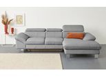 Ecksofa COTTA "Driver L-Form, B: 268 cm", grau (argent), Sofas, B/H/T: 268cm x 73cm x 169cm, Leder BEEFY, Recamiere rechts,mit Kopfteilverstellung,ohne Bettfunktion und Bettkasten, LEDER BEEFY (ein abgedecktes Spalt-Rindsleder) im Sitz und Rücken (Korpus in Kunstleder);Luxus-Kunstleder;Kunstleder SOFTLUX;Leder Pampas (echtes Rindsleder), Rückseite mit schwarzem Spannstoff bezogen, Ecksofa, Kopftei