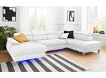 Wohnlandschaft COTTA "Komaris U-Form, B: 320 cm", weiß, Sofas, Kinder, B/H/T: 320cm, Leder PAMPAS, Ottomane rechts, ohne Bettfunktion,ohne Bettkasten,mit RGB-LED-Beleuchtung,mit Kopfteilverstellung, Microfaser PRIMABELLE (100% Polyester);Kunstleder SOFTLUX;Feinstruktur (100% Polyester);Kunstleder SOFTLUX/Struktur (100% Polyester);NaturLEDER, Wohnlandschaft, mit Kopfteilverstellung, optional Schlaf