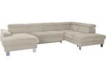 Wohnlandschaft COTTA "Komaris U-Form, B: 320 cm", grau, Sofas, Kinder, B/H/T: 320cm, Leder PAMPAS, Ottomane rechts, ohne Bettfunktion,ohne Bettkasten,ohne RGB-LED-Beleuchtung,mit Kopfteilverstellung, Microfaser PRIMABELLE (100% Polyester);Kunstleder SOFTLUX;Feinstruktur (100% Polyester);Kunstleder SOFTLUX/Struktur (100% Polyester);NaturLEDER, Wohnlandschaft, mit Kopfteilverstellung, optional Schla