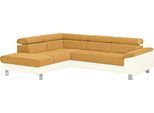 Ecksofa COTTA "Komaris L-Form, B: 249 cm", braun (creme, senf), B:249cm H:72cm T:100cm, Microfaser PRIMABELLE (100% Polyester);Kunstleder SOFTLUX;Feinstruktur (100% Polyester);Kunstleder SOFTLUX/Struktur (100% Polyester);NaturLEDER, Sofas, Ecksofa, mit Kopfteilverstellung, optional Schlaffunktion, Bettkasten & Licht