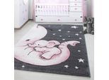 Kinderteppich AYYILDIZ TEPPICHE "Kids 560, auch in rund erhältlich" Gr. 3, pink (pink, grau), B:120cm H:12mm L:170cm, Kunstfaser, Teppiche, Kinderteppich, auch in rund, Elefanten Baby Sterne, Kurzflor