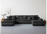Wohnlandschaft HOME AFFAIRE "Win U-Form, B: 366 cm - OTTO. Verlässliche Qualität.", schwarz-weiß (schwarz, weiß), B:366cm H:85cm T:176cm, 100% Polyester, Sofas, Wohnlandschaft, Schlaffunktion, Bettkasten & 5 Zierkissen