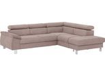 Ecksofa COTTA "Komaris L-Form, B: 249 cm", beige (mud), B:249cm H:72cm T:100cm, Microfaser PRIMABELLE (100% Polyester);Kunstleder SOFTLUX;Feinstruktur (100% Polyester);Kunstleder SOFTLUX/Struktur (100% Polyester);NaturLEDER, Sofas, Ecksofa, mit Kopfteilverstellung, optional Schlaffunktion, Bettkasten & Licht