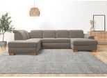 Wohnlandschaft HOME AFFAIRE "Dundee U-Form", grau (taupe), B:338cm H:86cm T:219cm, Flachgewebe (100% Polyester), Sofas, Wohnlandschaft, wahlweise mit Kopfteilverstellung und zusätzlich mit Schlaffunktion