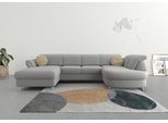Wohnlandschaft SIT & MORE "Apulia U-Form", grau, B:304cm H:78cm T:192cm, Webstoff (100% Polyester);Struktur weich (90% Polyester, 10% Polyamid);Luxus-Microfaser Euphoria (100% Polyester), Sofas, Wohnlandschaft, wahlweise Schlaffunktion, Bettkasten und Kopf- und Armteilverstellung