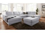 Wohnlandschaft SIT & MORE "Santorini U-Form", silber, B:340cm H:82cm T:224cm, Luxus-Microfaser ALTARA NUBUCK (100% Polyester) / Struktur (100% Polyester);Flachgewebe (100% Polyester) / Struktur (100% Polyester), Sofas, Wohnlandschaft, mit Federkern und Sitztiefenverstellung, wahlweise mit Schlaffunktion